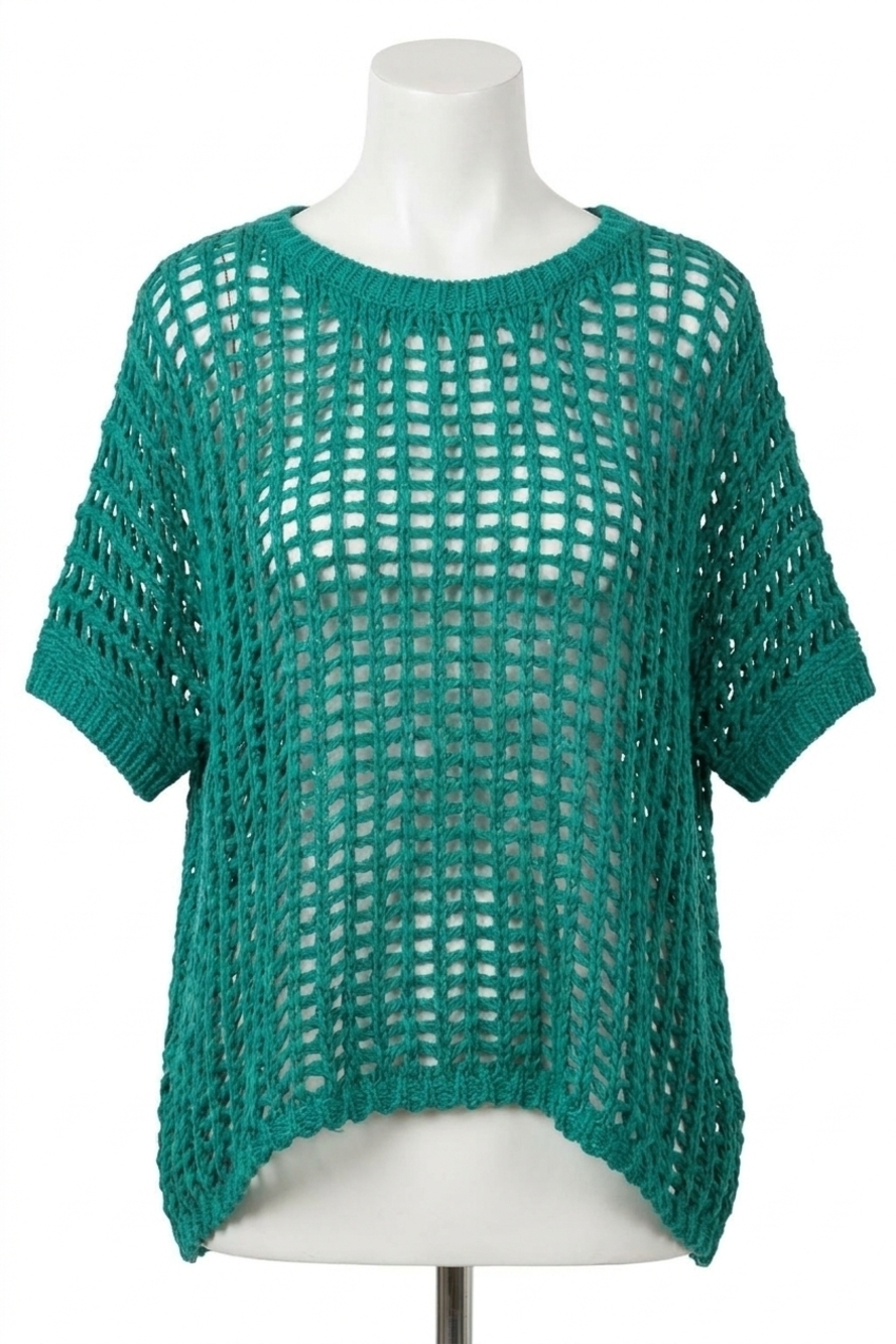 NEW BIBI short sleeve net crochet top in jade